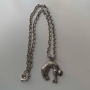 Silver tone leopard pendant statement necklace with crystal collar